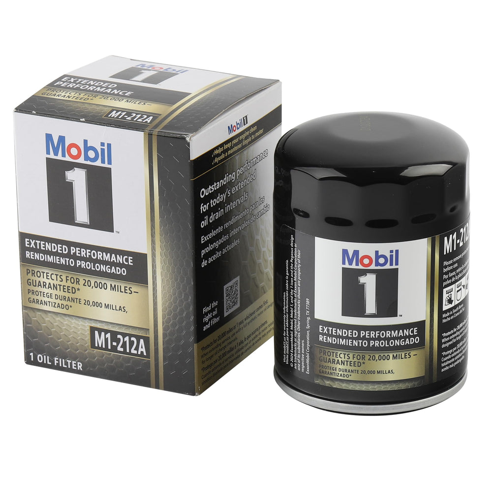 Mobil 1 M1-212A oil filter closeup highlighting premium filtration for cleaner oil.