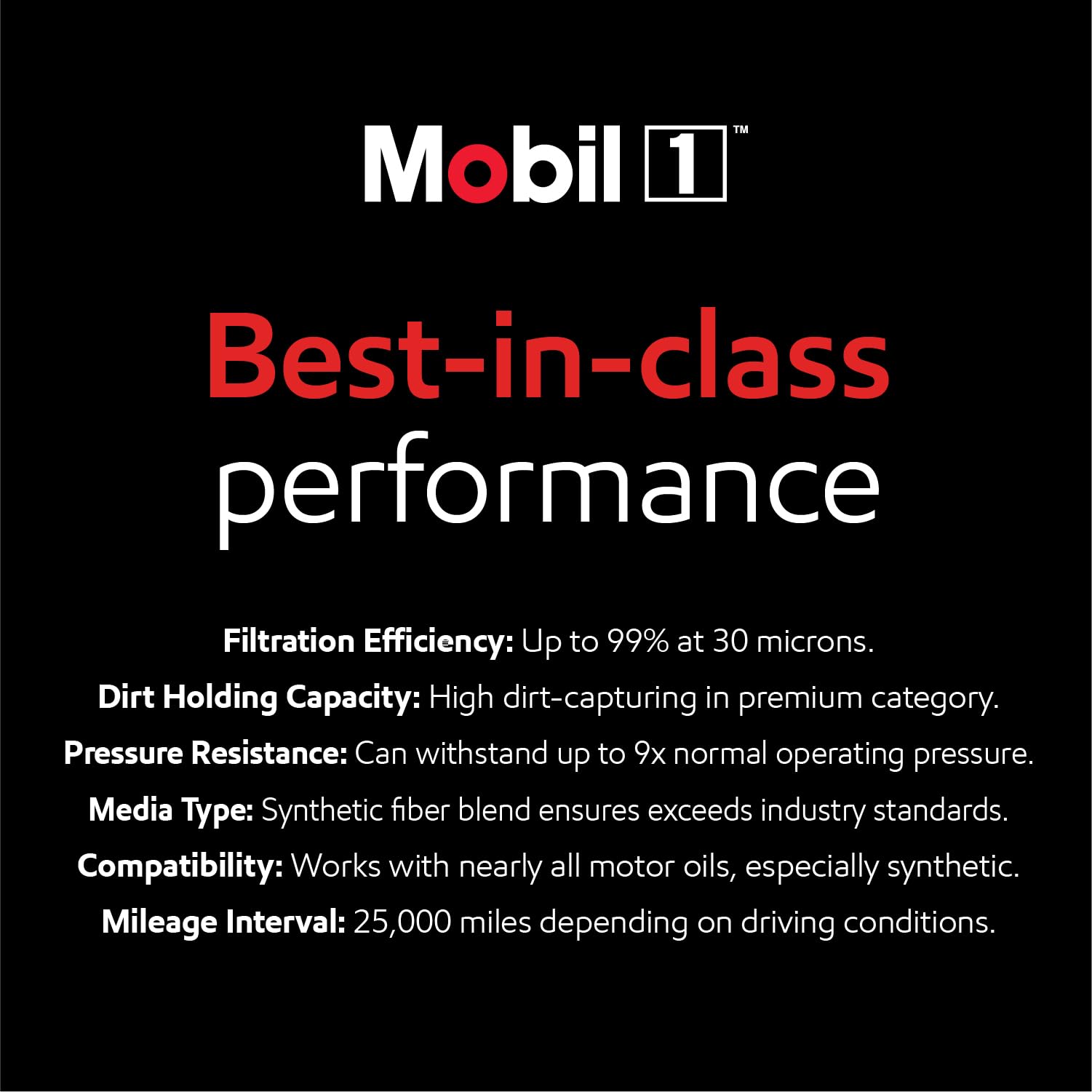 Mobil 1 M1-212A flow-optimization image suggests efficient oil circulation.