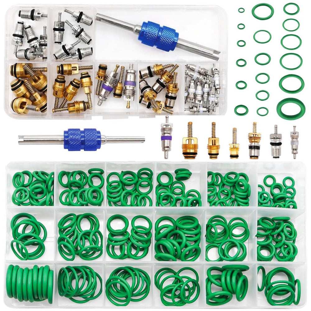 Mobling car A/C repair kit contents for organized garage use.