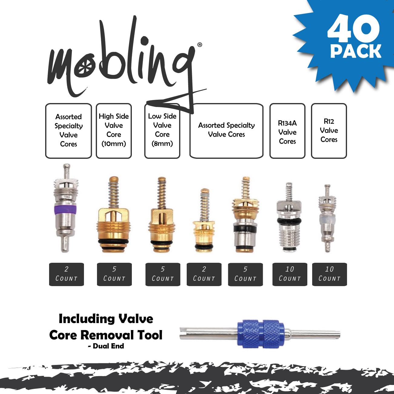 Mobling valve core removal tool for easy AC line work