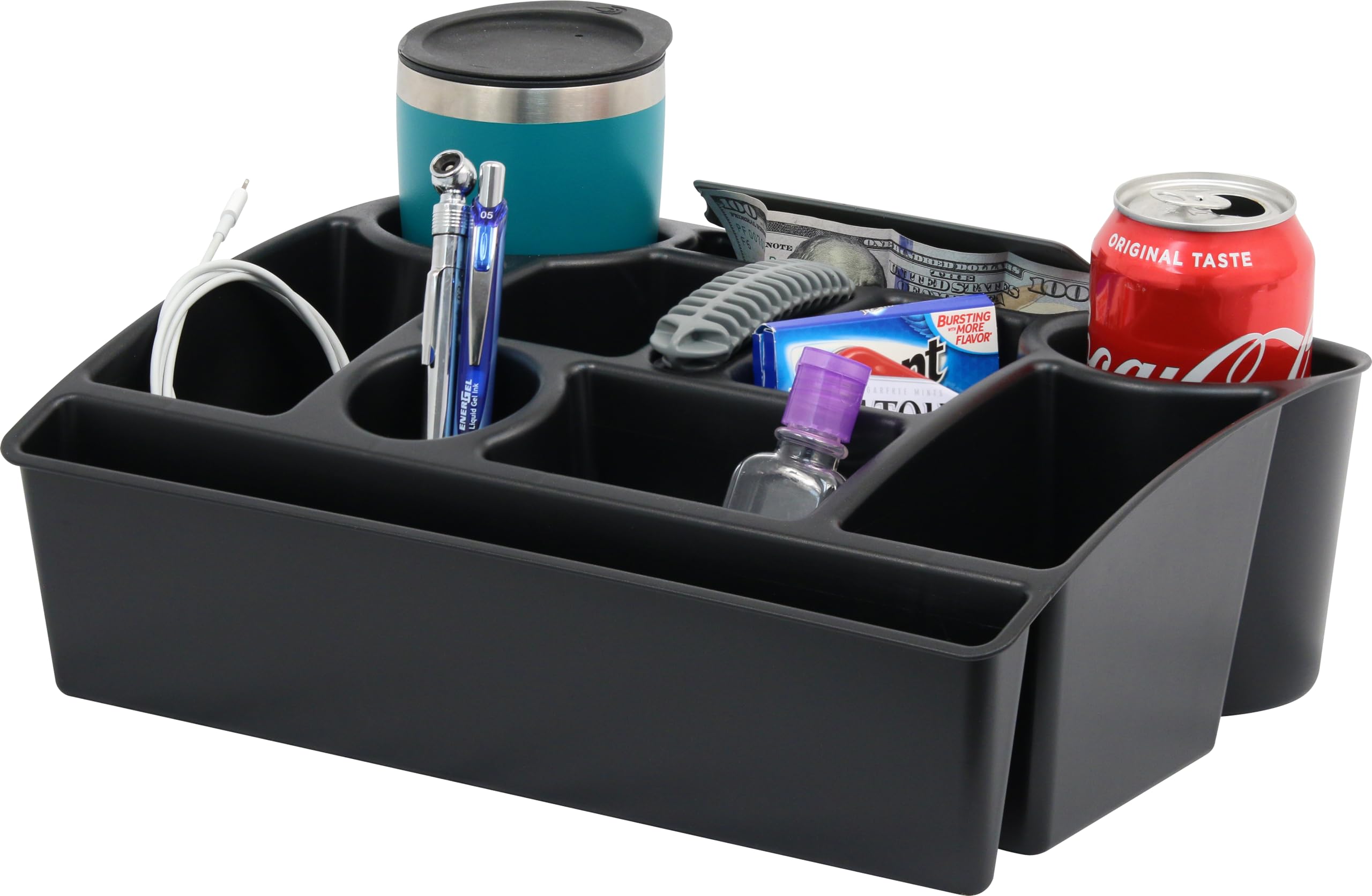 Moblorg Vehicle Seat Organizer front view with multiple compartments for easy reach