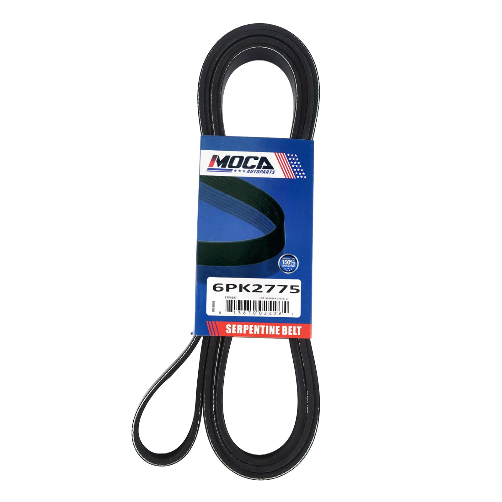MOCA AUTOPARTS 6PK2775 serpentine belt close-up for durable engine drive.