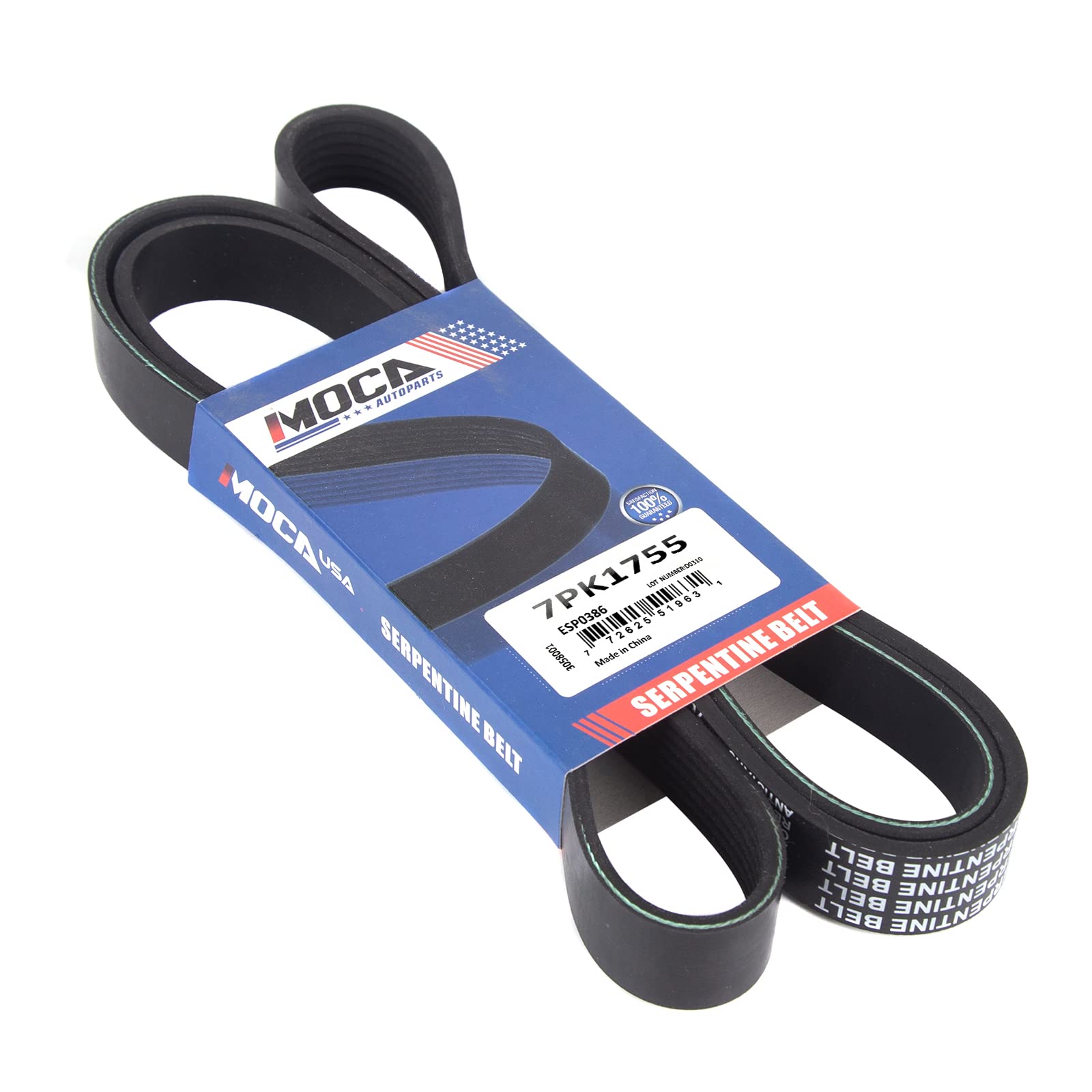 MOCA AUTOPARTS 7PK1755 serpentine belt close-up shows durable EPDM construction for reliable engine drive.
