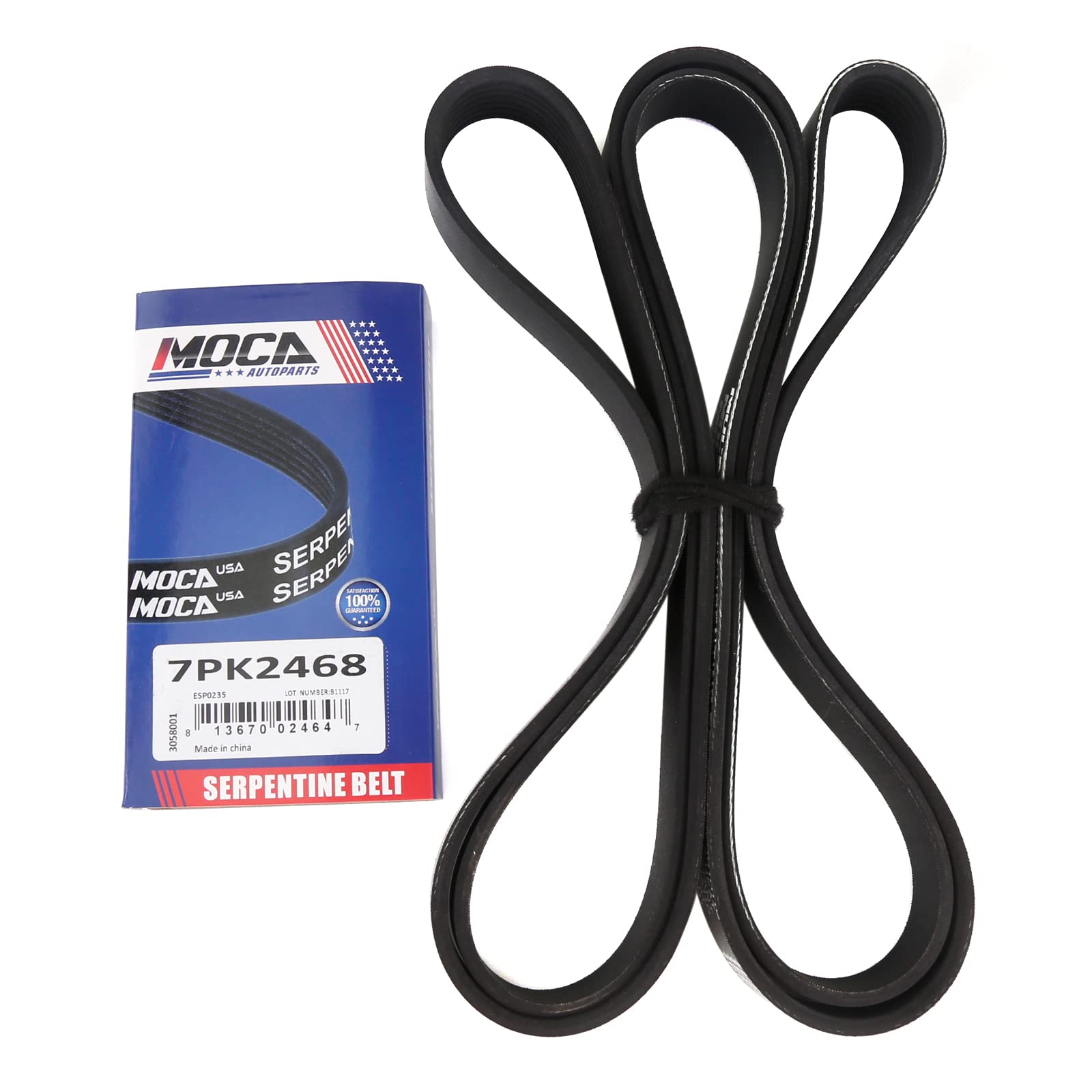 MOCA Autoparts 7PK2468 belt packaging highlights durable EPDM construction