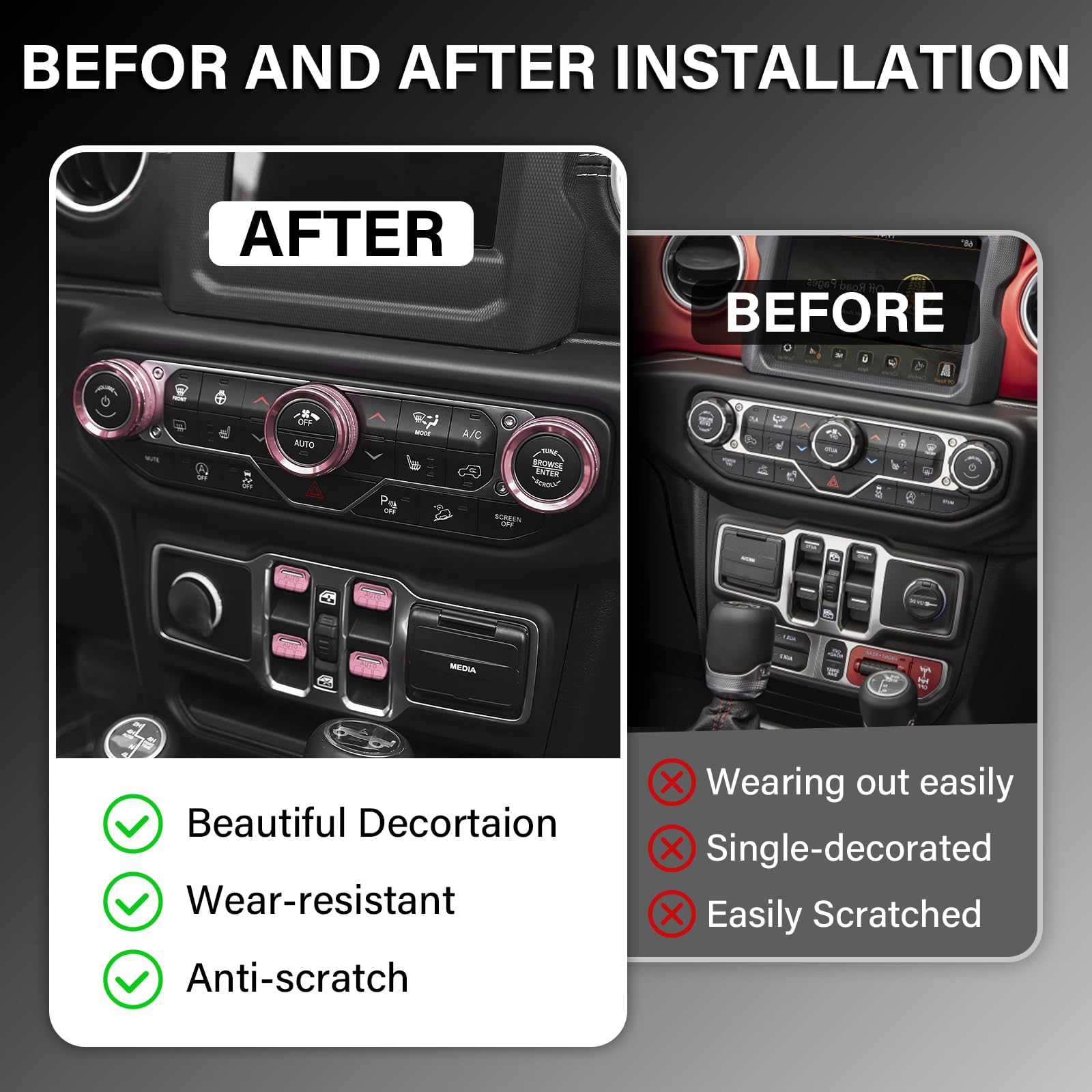 MOCHENT pink headlight switch knob cover for Jeep Wrangler JL/JLU protects interior details