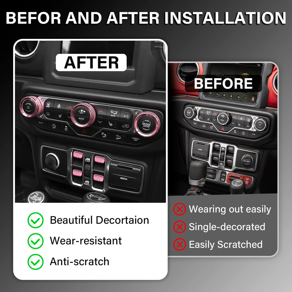 MOCHENT pink headlight switch knob cover for Jeep Wrangler JL/JLU protects interior details