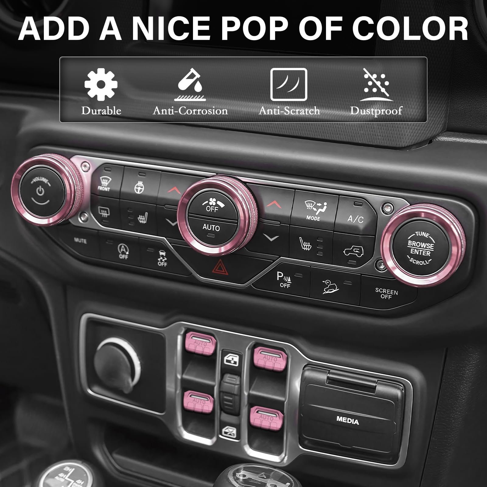 MOCHENT pink radio volume knob cover for Jeep Wrangler JL/JLU enhances feel and style