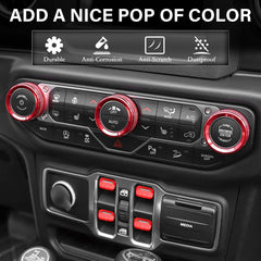 MOCHENT Jeep Wrangler JL JLU red knob cover adds rugged accent to cockpit.