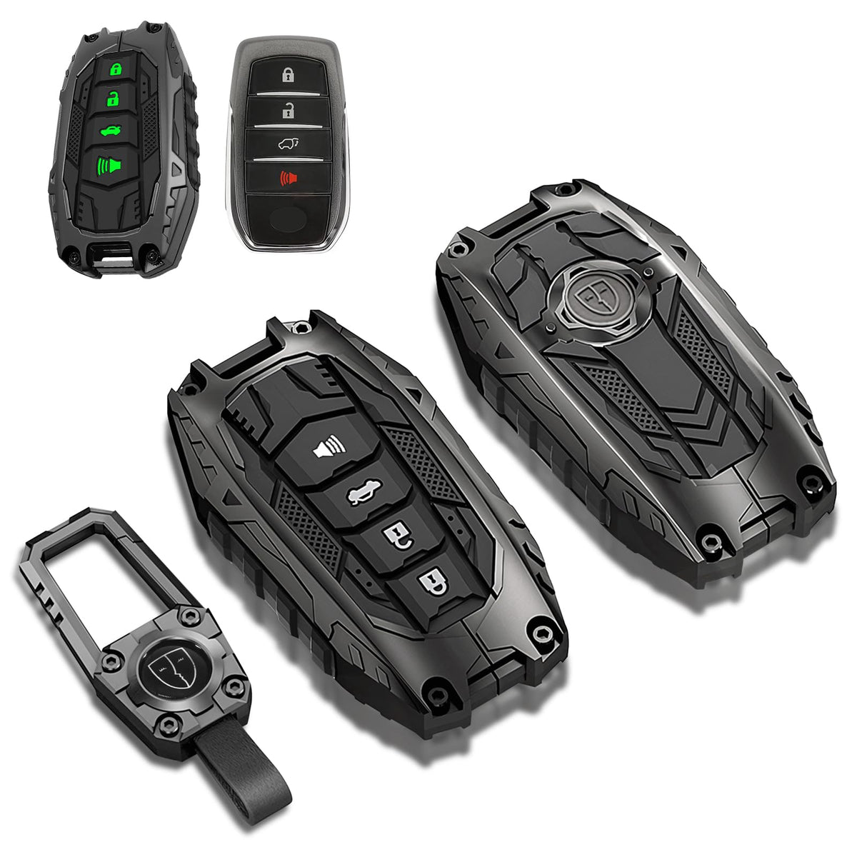 MOCHENT Mech Style gunmetal finish key fob cover protects Toyota Tundra keys from scratches.