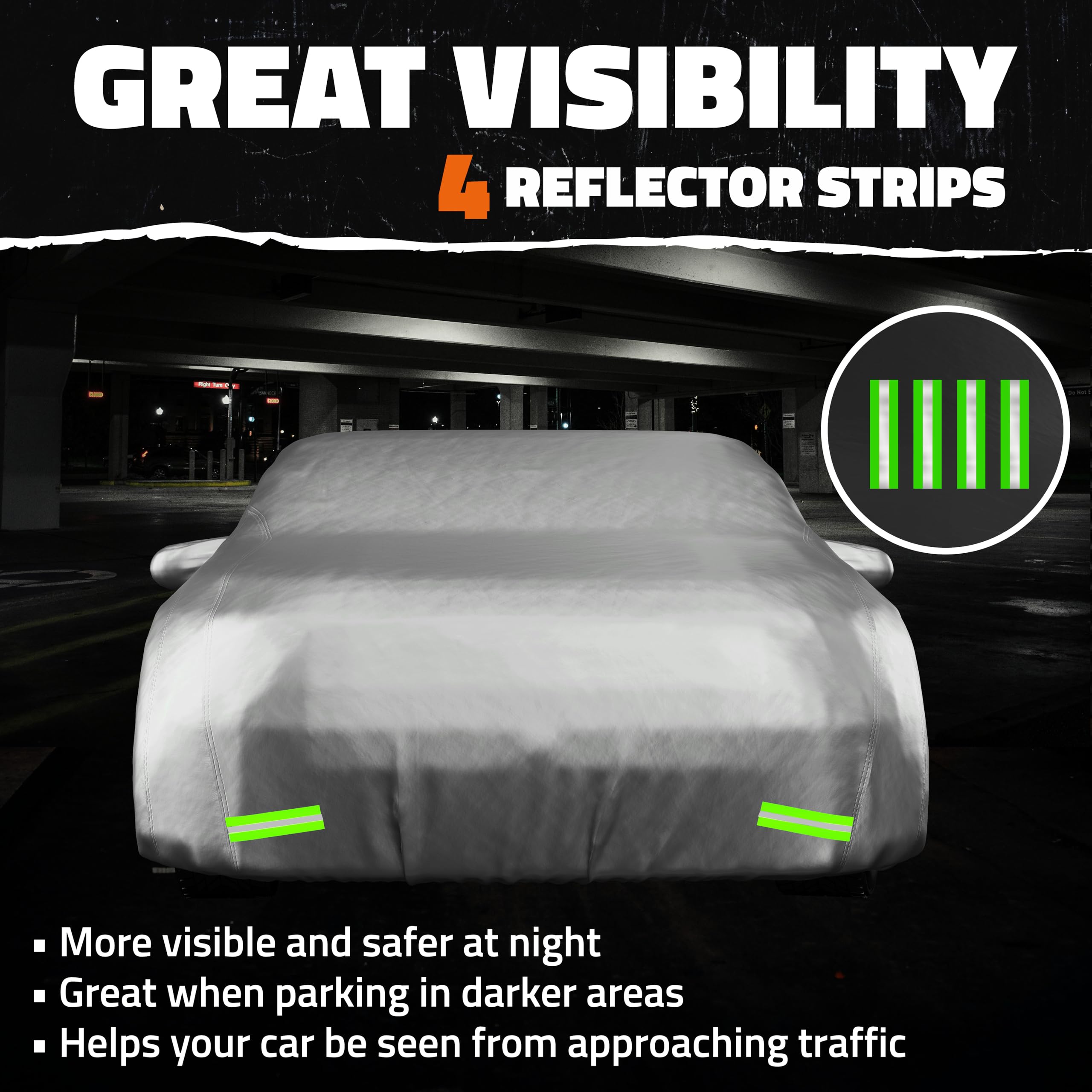 Mockins 200x75x60 car cover fits large sedans securely.