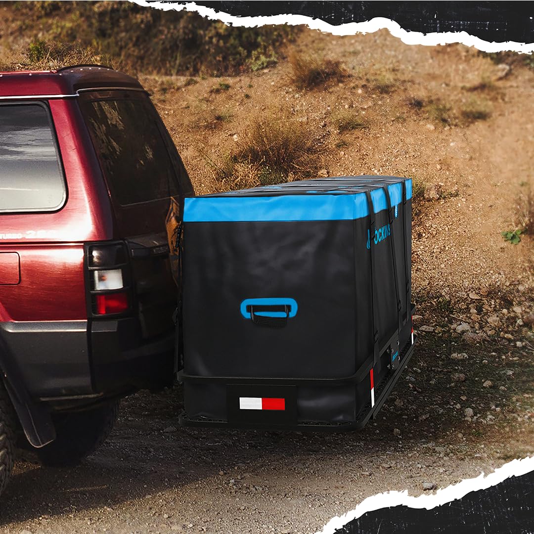 Mockins 60x24 inch cargo bag installation setup for hitch use.