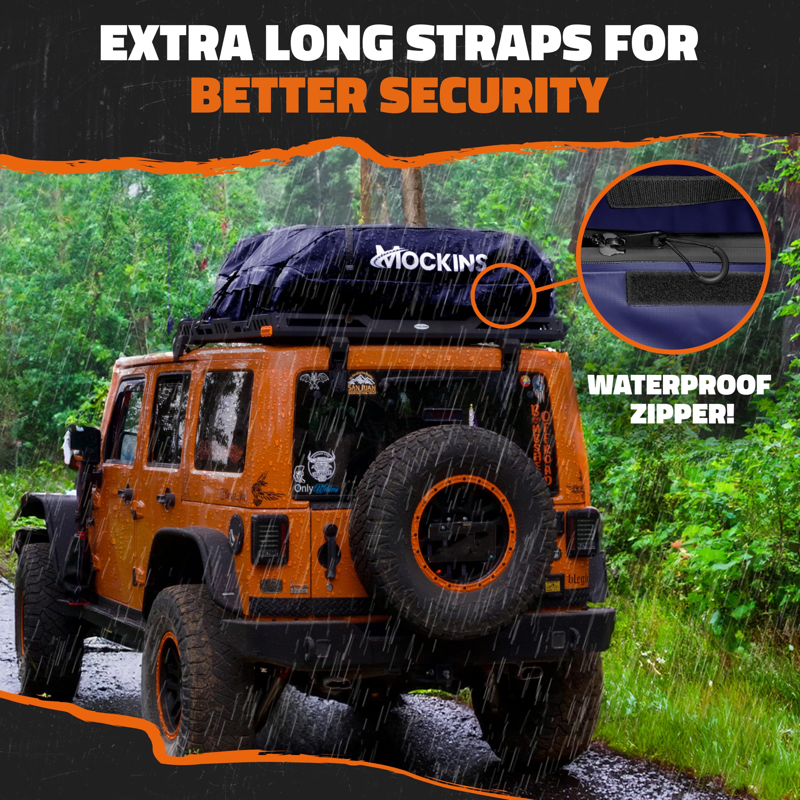 Mockins rooftop bag with roof mat to prevent shifting.