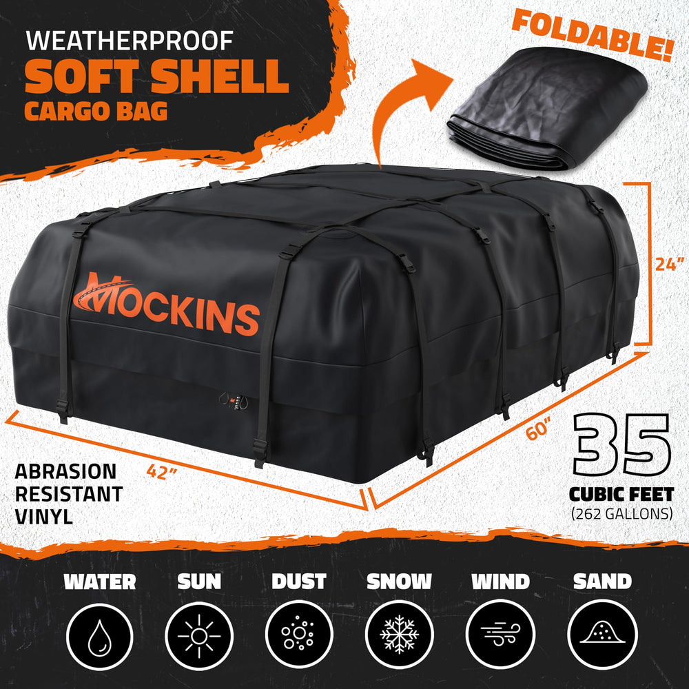 Mockins rooftop cargo bag interior capacity demonstration for oversized loads