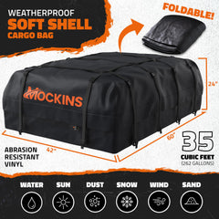 Mockins rooftop cargo bag interior capacity demonstration for oversized loads