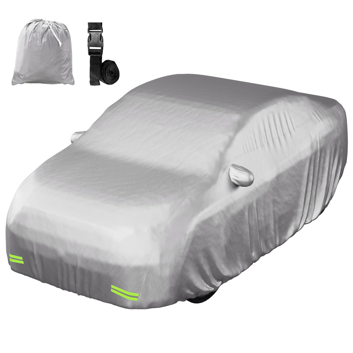 Mockins sedan car cover with straps and reflectors for secure, visible protection.