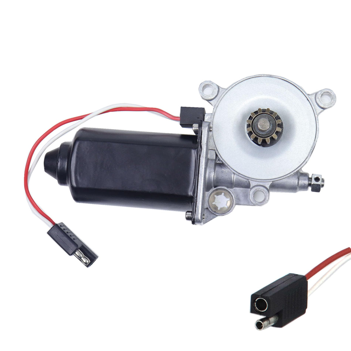 MOCW 373566 RV power awning motor close-up showing robust build for outdoor shade control.