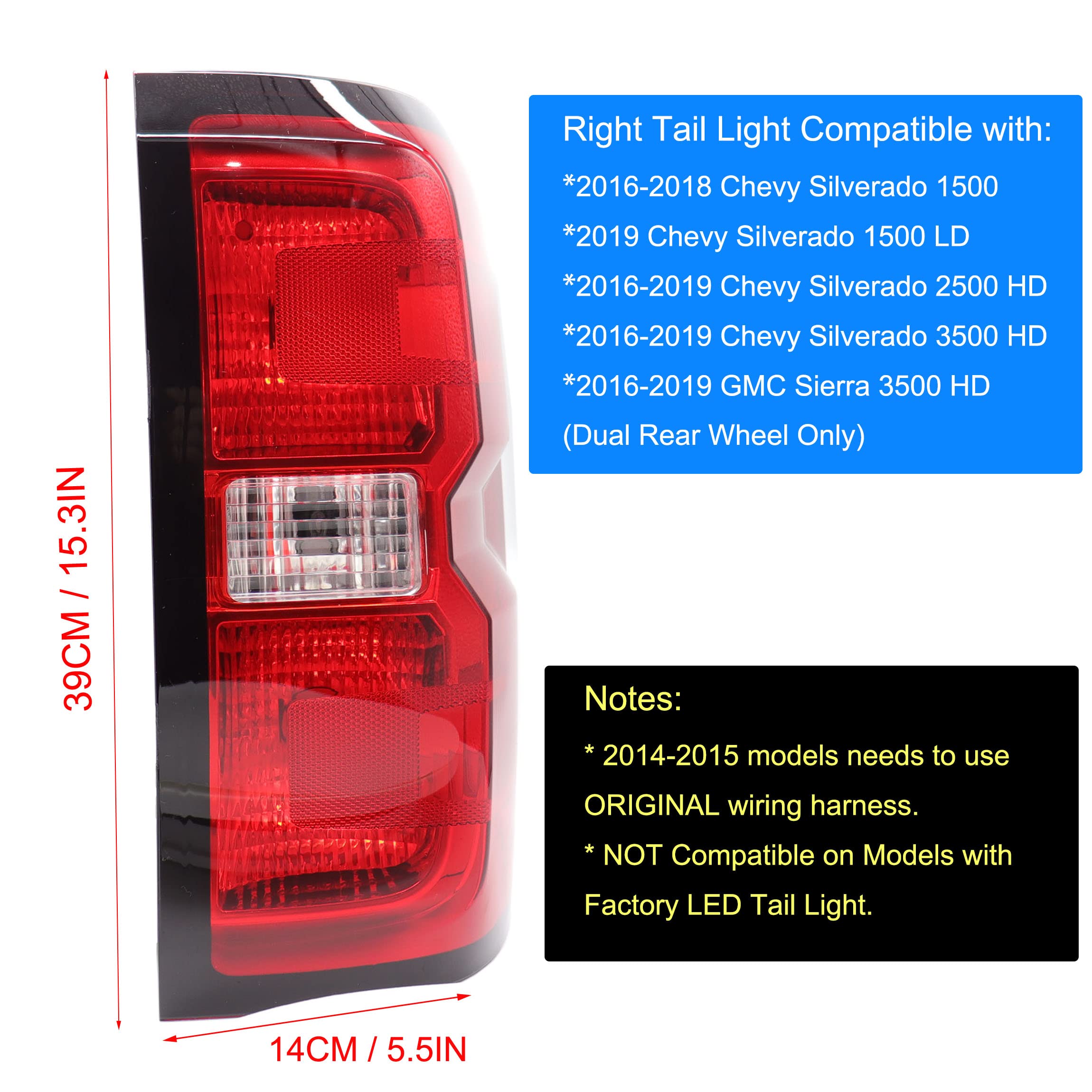 MOCW taillight assembly for Silverado with red lens and included halogen bulbs.
