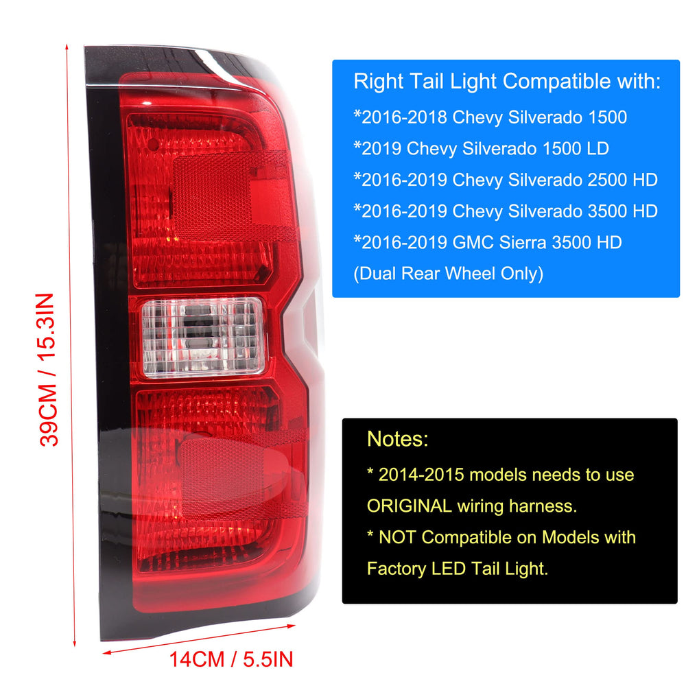 MOCW taillight assembly for Silverado with red lens and included halogen bulbs.