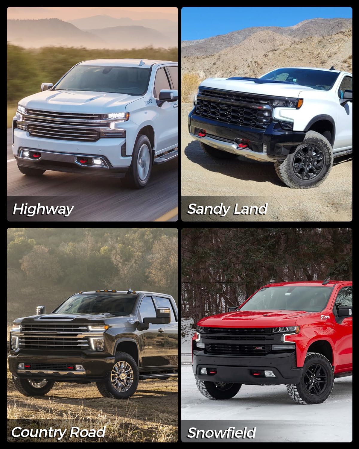 MODELAUTO red tow hook cover enhances the Silverado's bold front-end look.