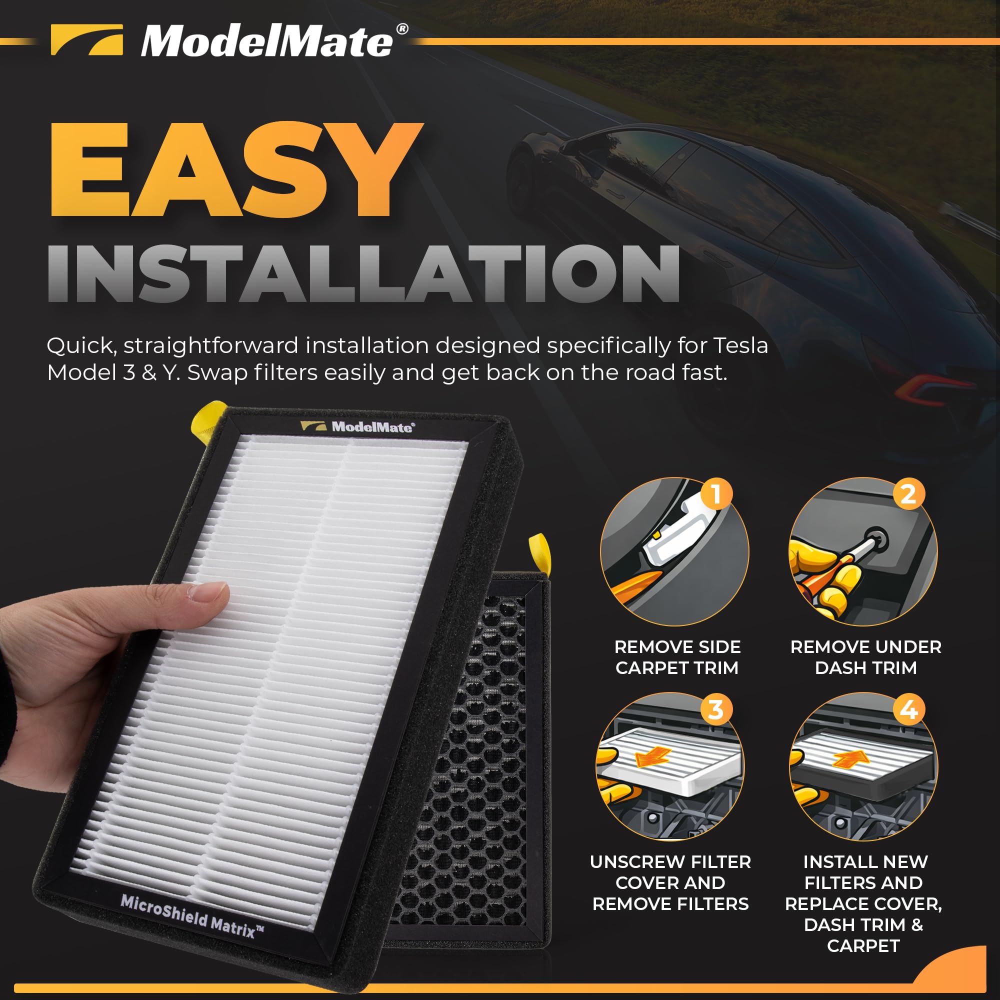 ModelMate air filter closeup captures trapped dust and fine particles.