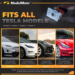 ModelMate Tesla logo puddle light on front right door emits crisp LED glow for safer night entry