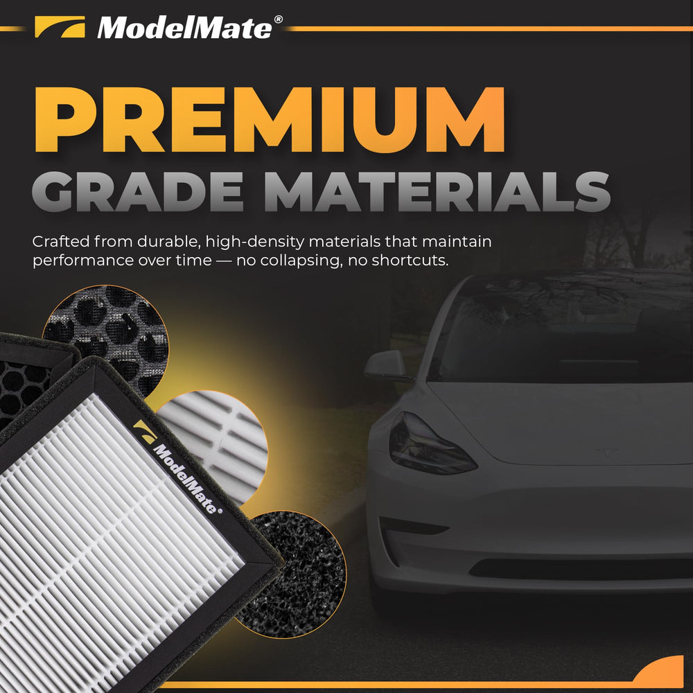 ModelMate two-pack cabin air filters ready for quick Tesla replacement.