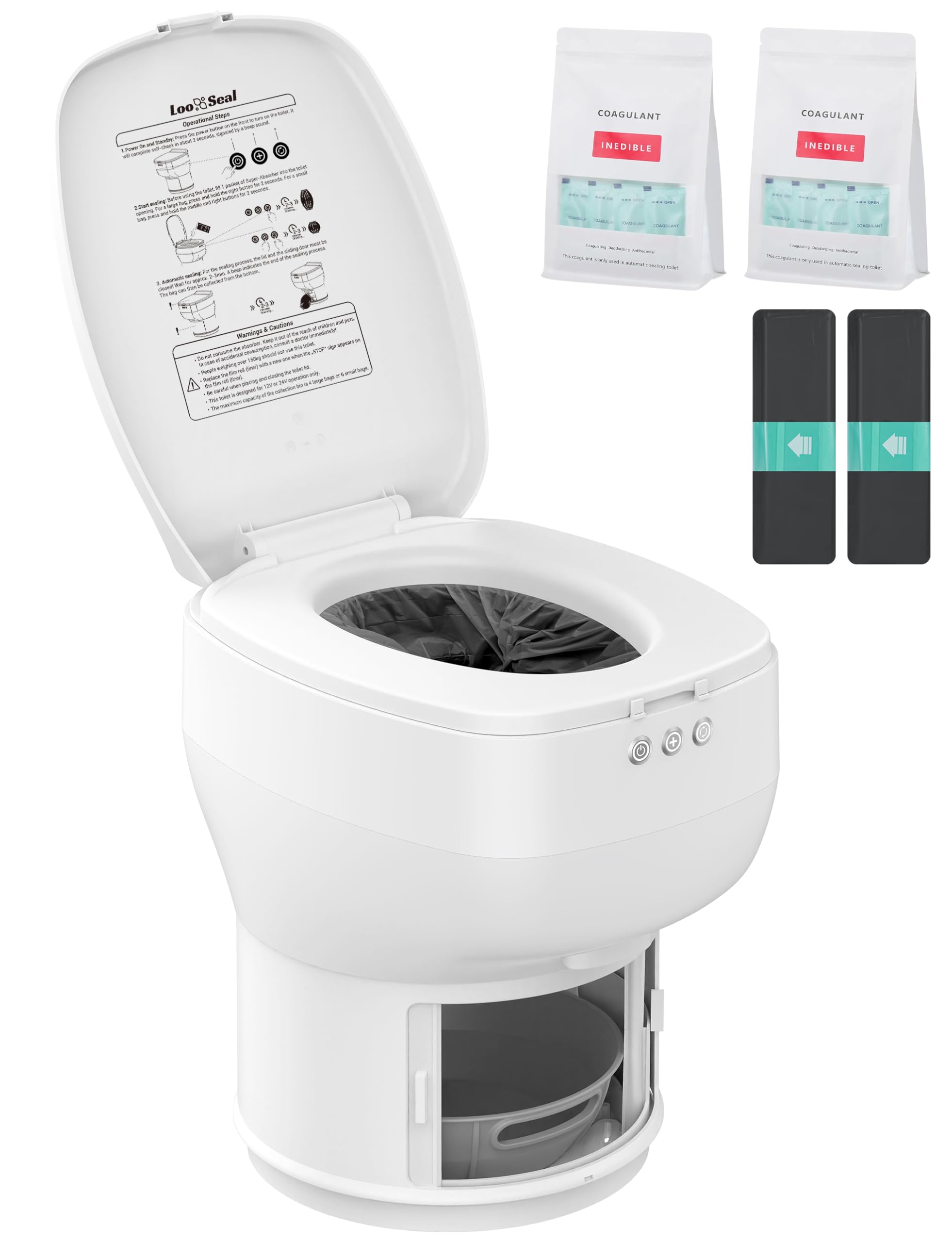 Modiwell Dry Flush R1808 front view shows compact self-contained unit for RV bathrooms