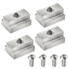 Eight MOEBULB t-slot nuts ready for easy rail mounting on trucks.
