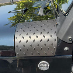 MOEBULB cowl body armor front view with textured finish protecting Jeep Wrangler paint