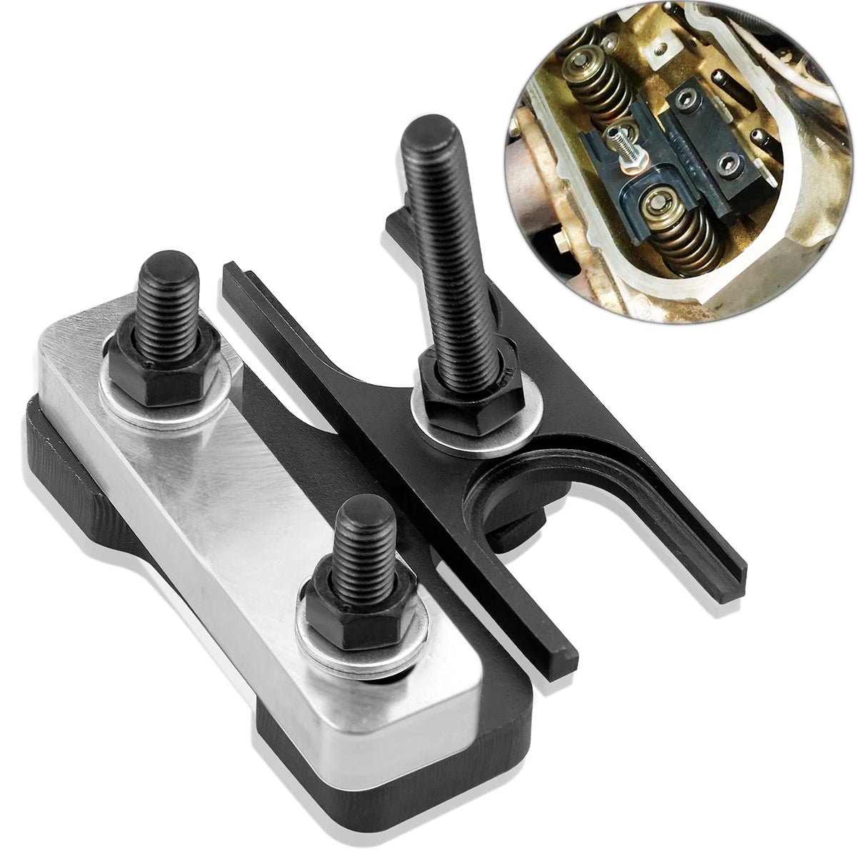 MOEBULB valve spring compressor tool ready for precise LS engine installation.