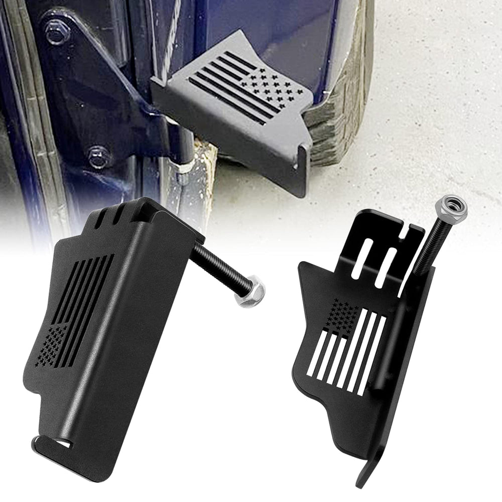 MOEBULB steel front foot pegs with US flag design installed on Jeep Wrangler for secure foot rest