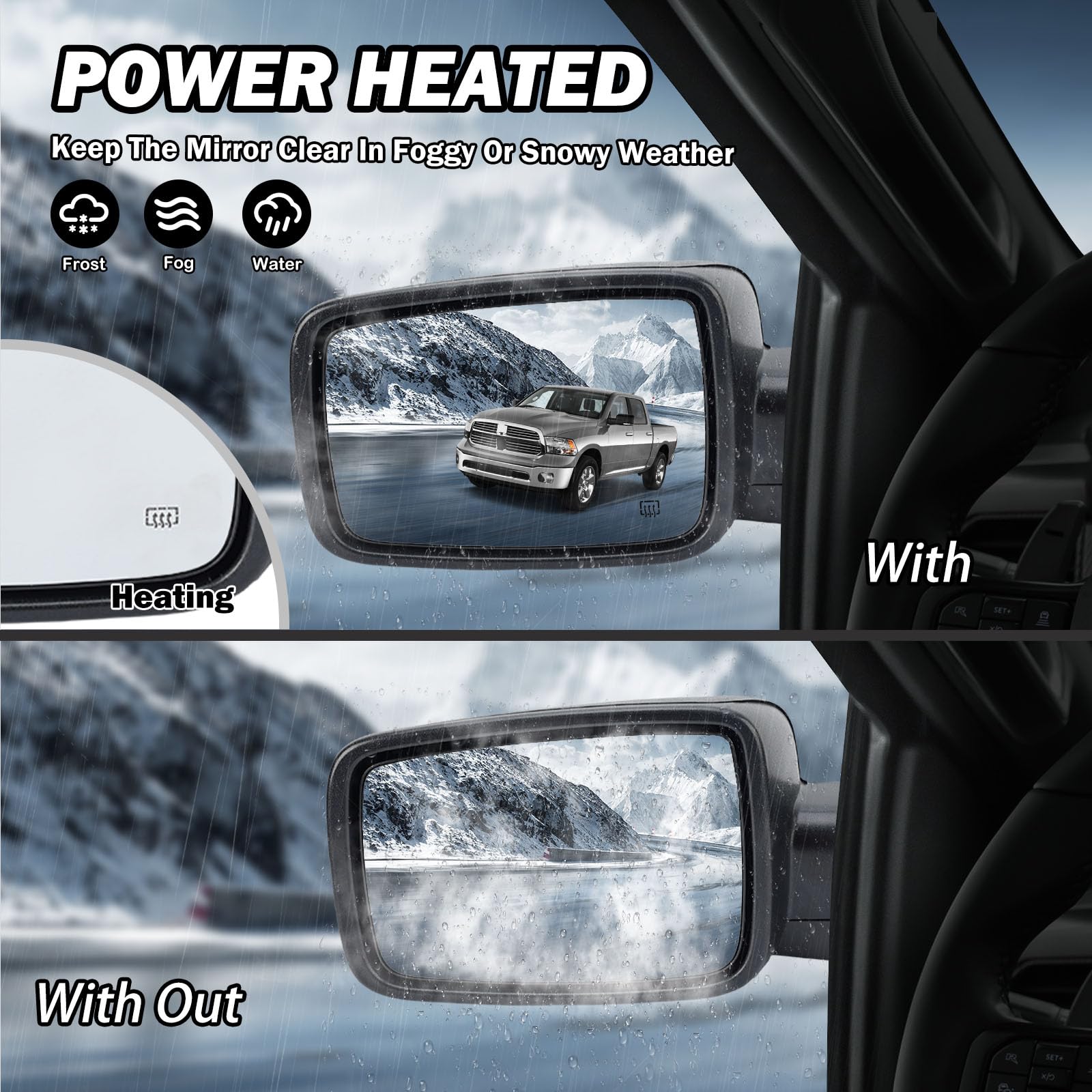 MOFOAP heated Ram mirror for cold weather visibility