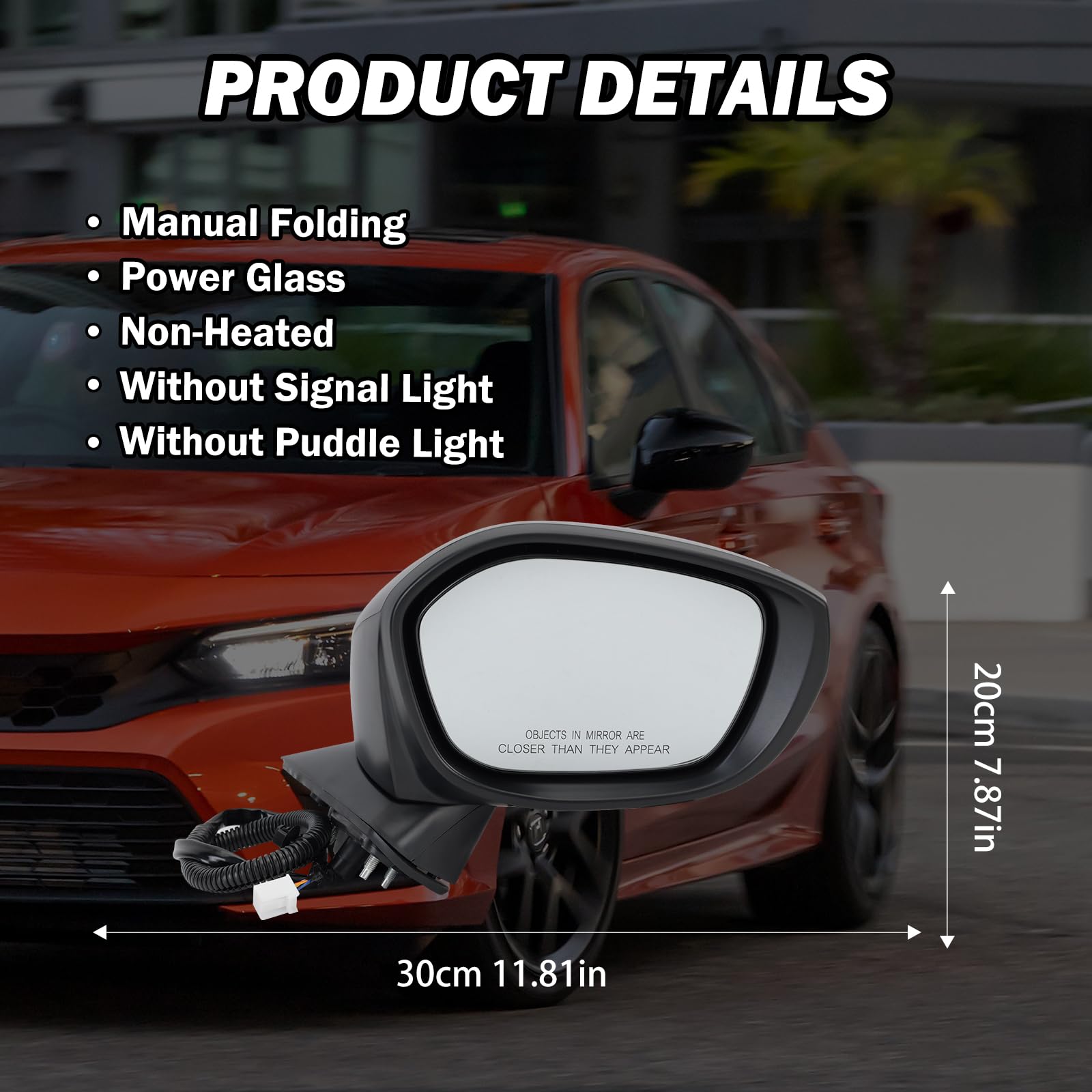 MOFOAP Honda Civic right mirror manual folding enables easy parking maneuvers.