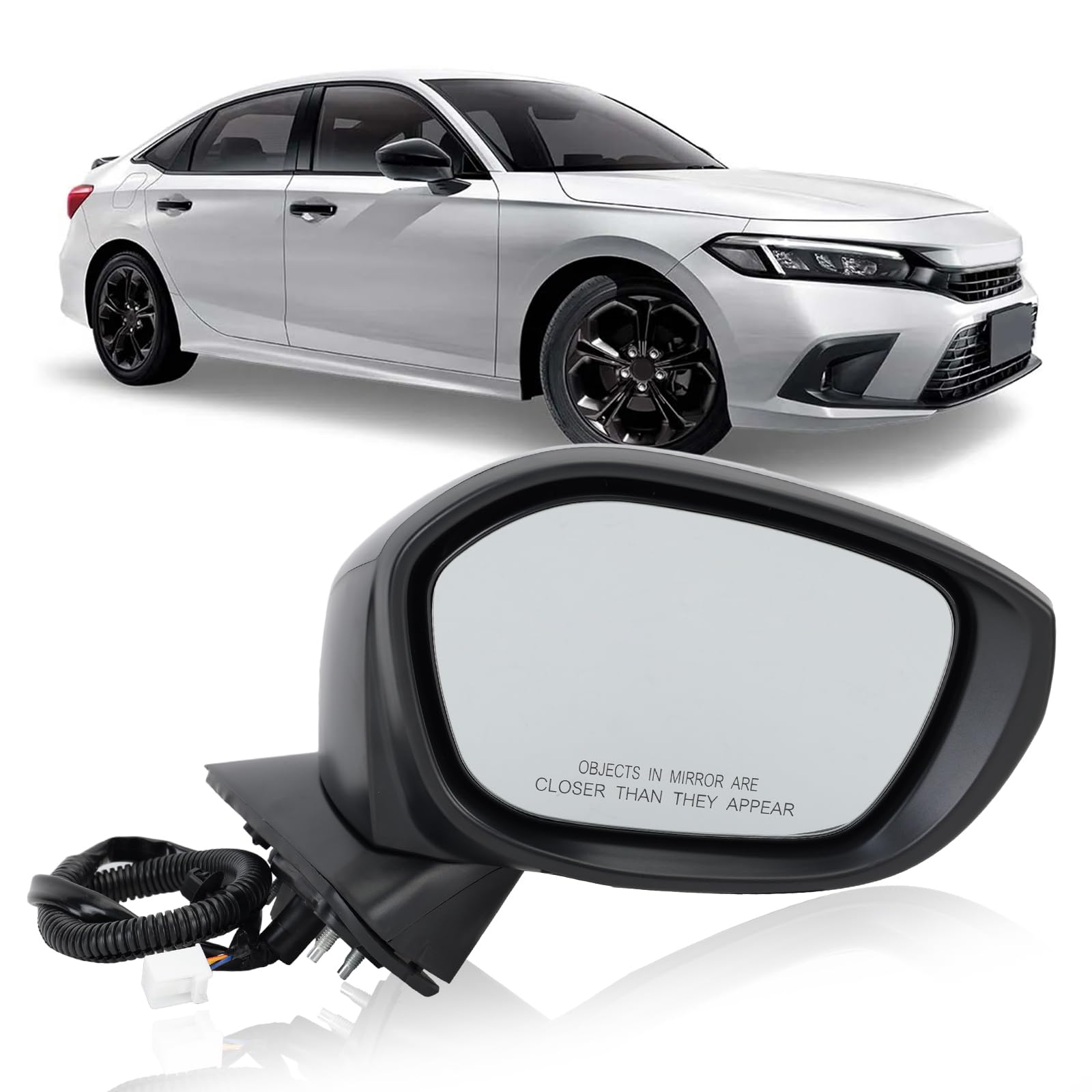MOFOAP right passenger mirror for Honda Civic, front view enhances visibility and precise fit.