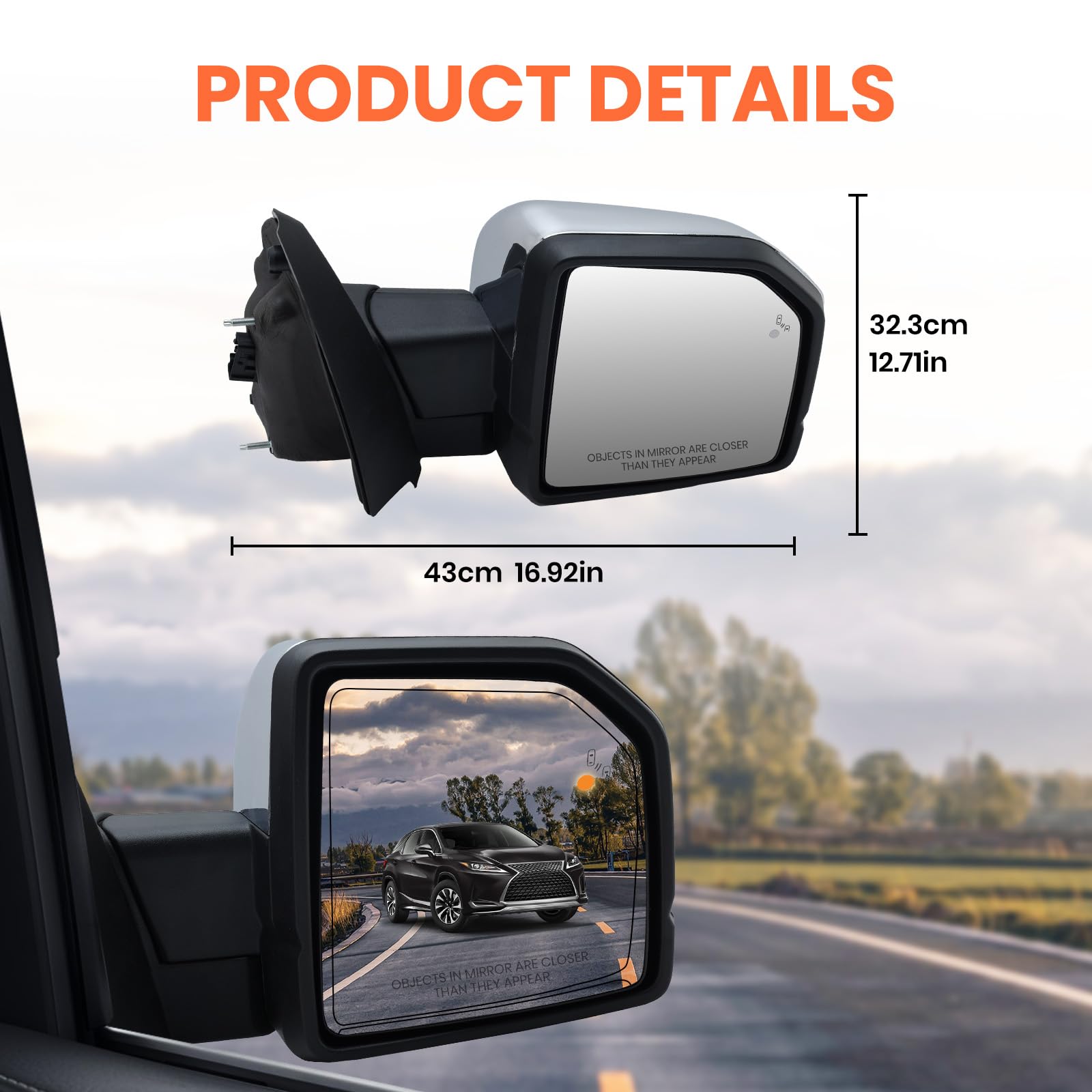 MOFOAP right mirror fits 2015-2018 F-150 with a 16-pin plug