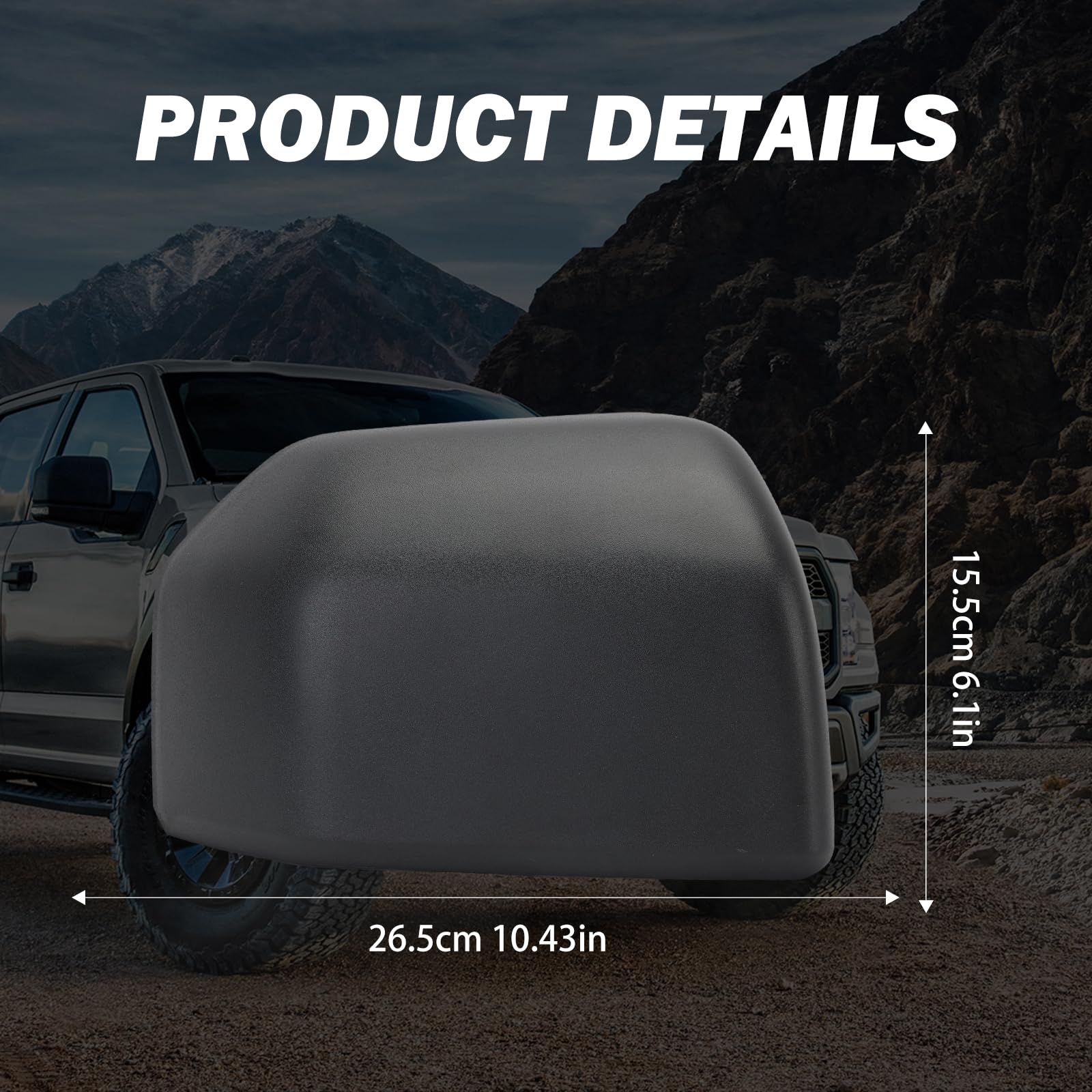 MOFOAP textured-black cap on Ford F-150 mirrors maintains rugged, showroom-ready look.