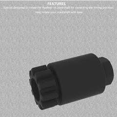 Moker flywheel barring tool for Mack MP7; facilitates crankshaft positioning during service