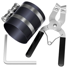 Moker piston ring pliers demonstrate easy installation and removal of rings.