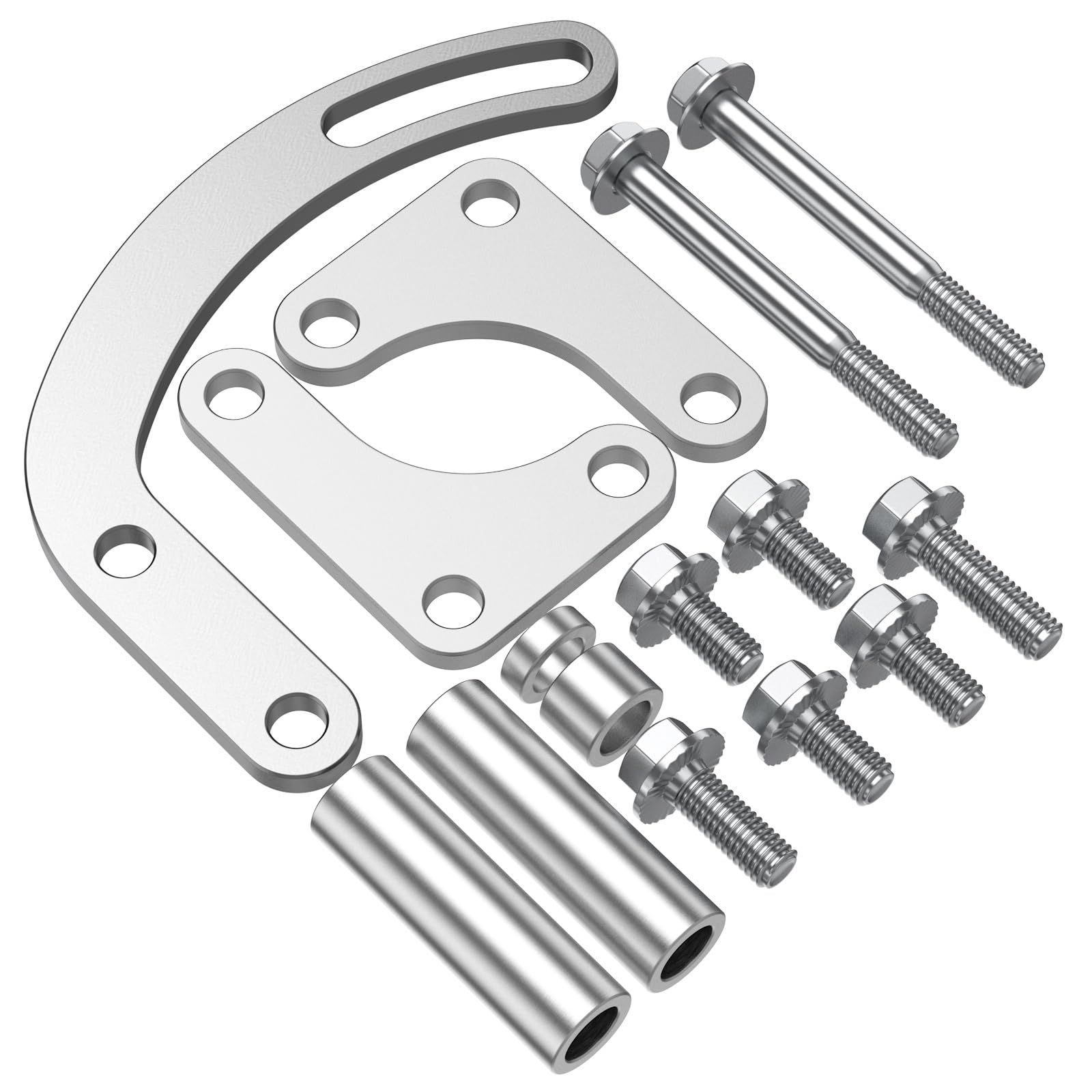 Moker SBC bracket close-up in billet aluminum for durable belt tension