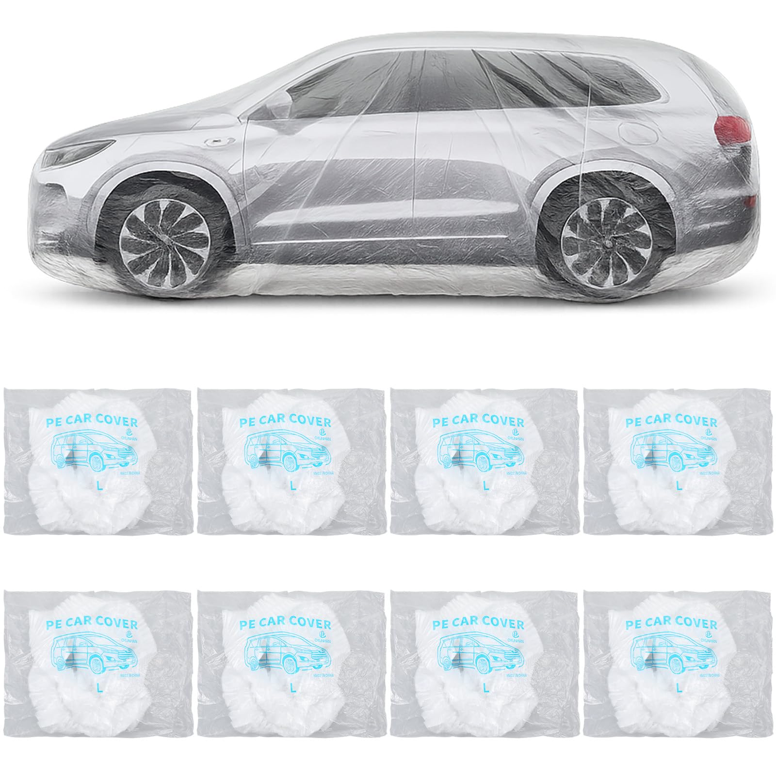 Molain clear disposable car cover for universal fit protects against dust and rain.