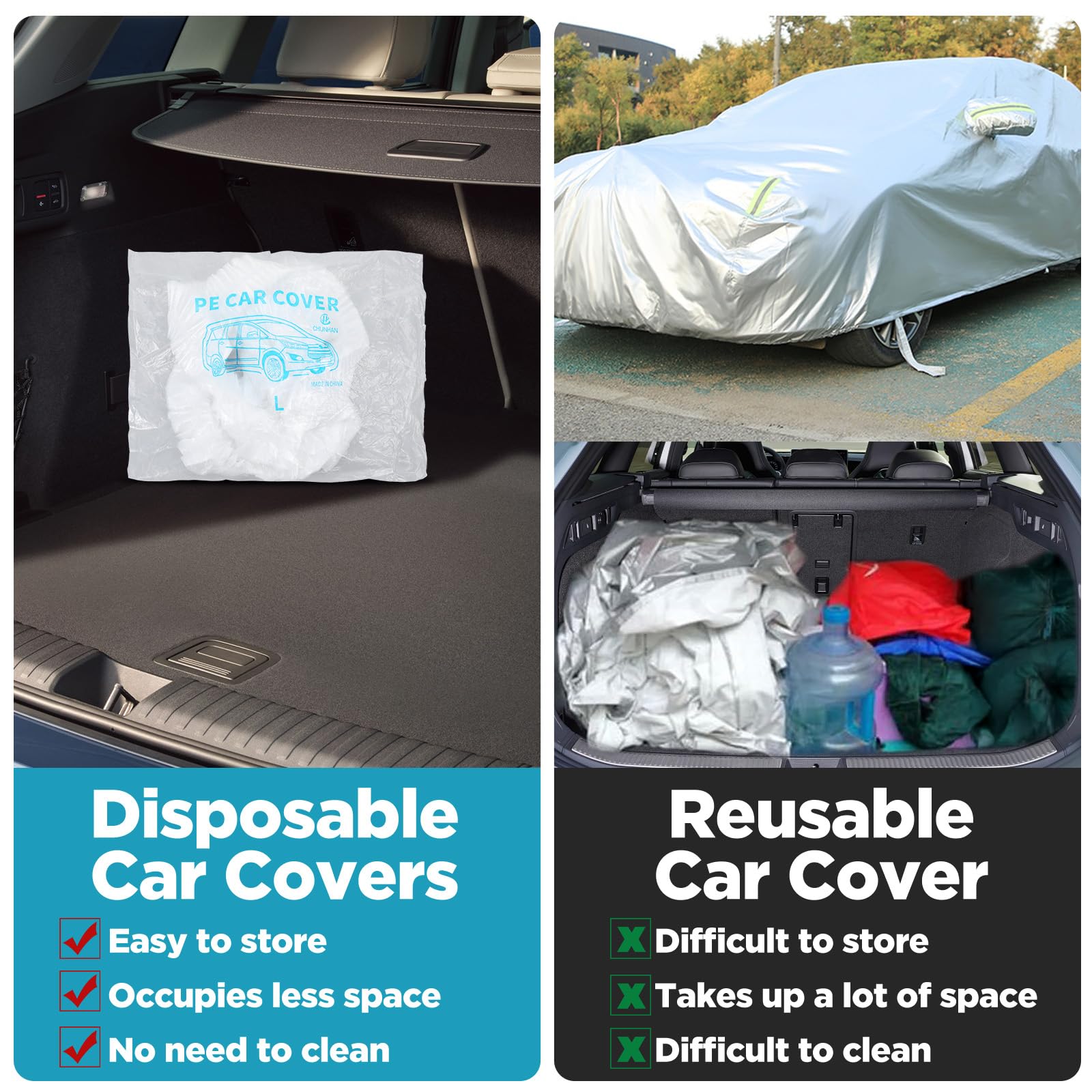 Molain compact packaging fits in the trunk for emergency car protection.