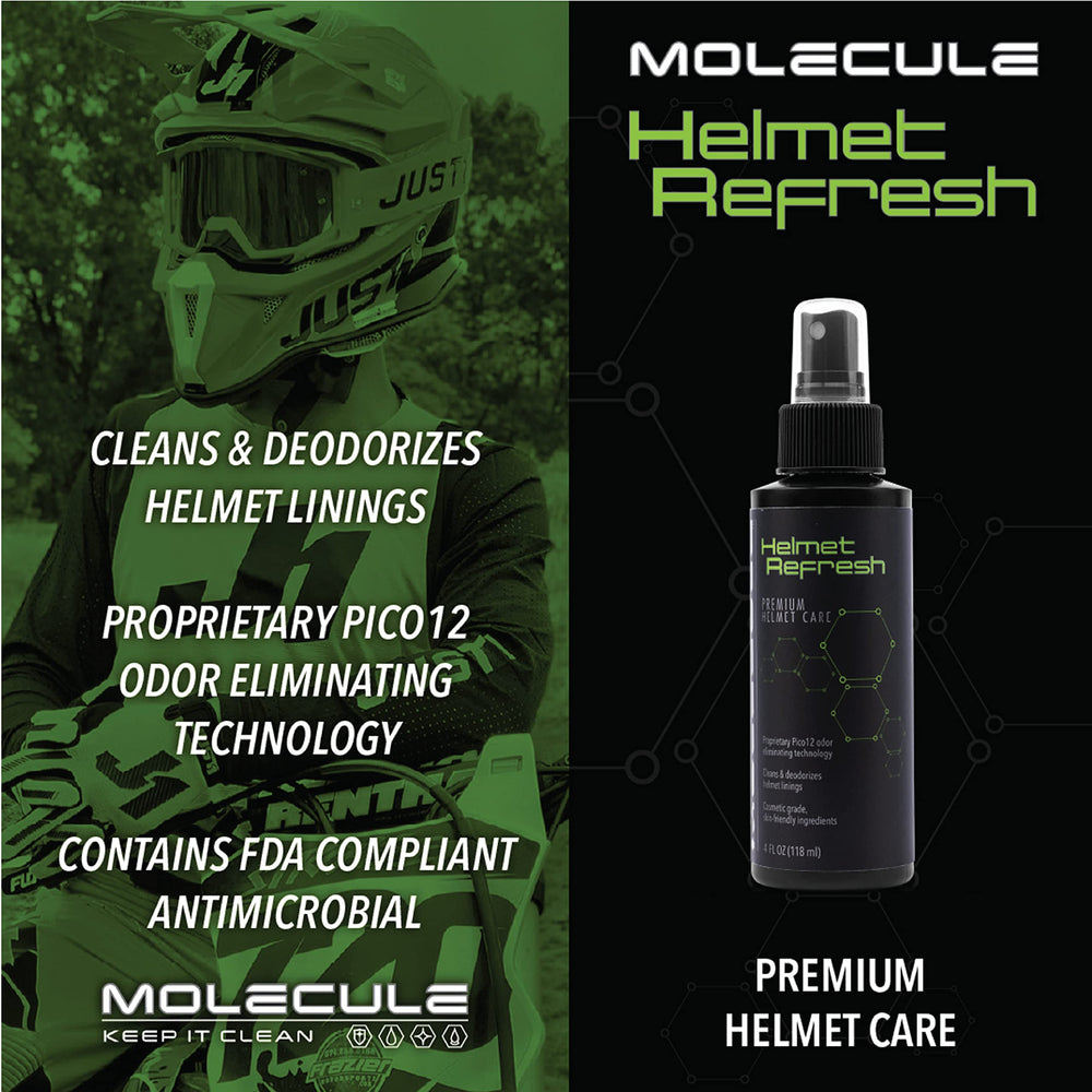 Molecule Visor Cleaner Rain Repel cleans visors and repels rain for better visibility.
