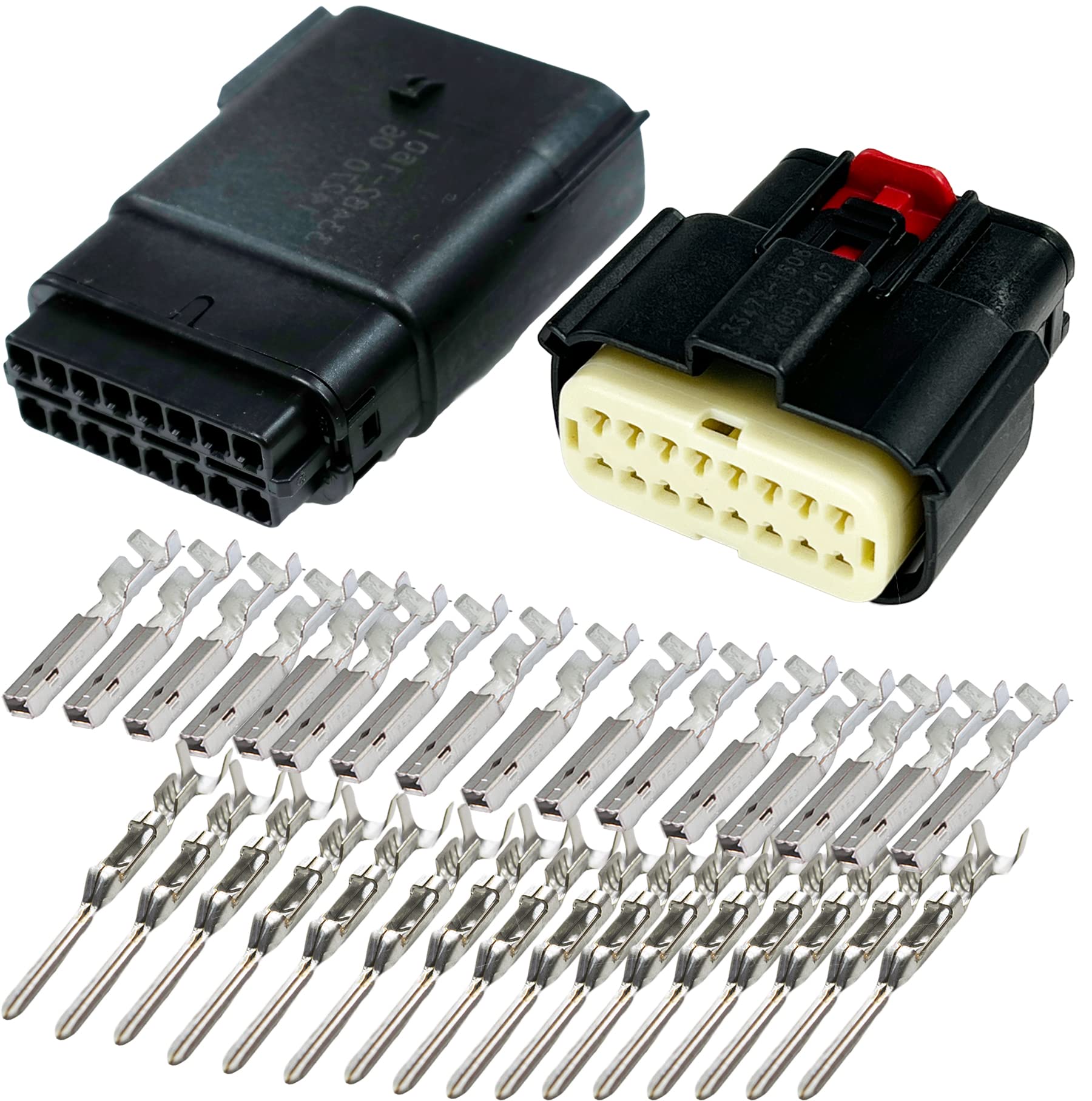 Molex MX150L 16-pin sealed connector Harley Black with IP67 protection for harsh environments.