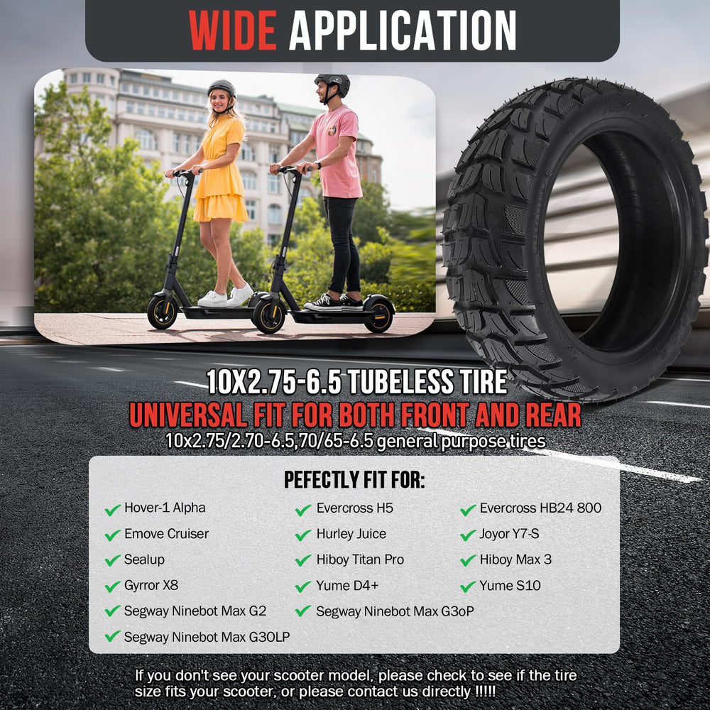 Molibisty 6.5 inch rim compatibility shown with 10 inch scooter tire.