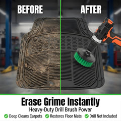 MONHL drill brush attachments help power through grime on wheels, mats, and upholstery.