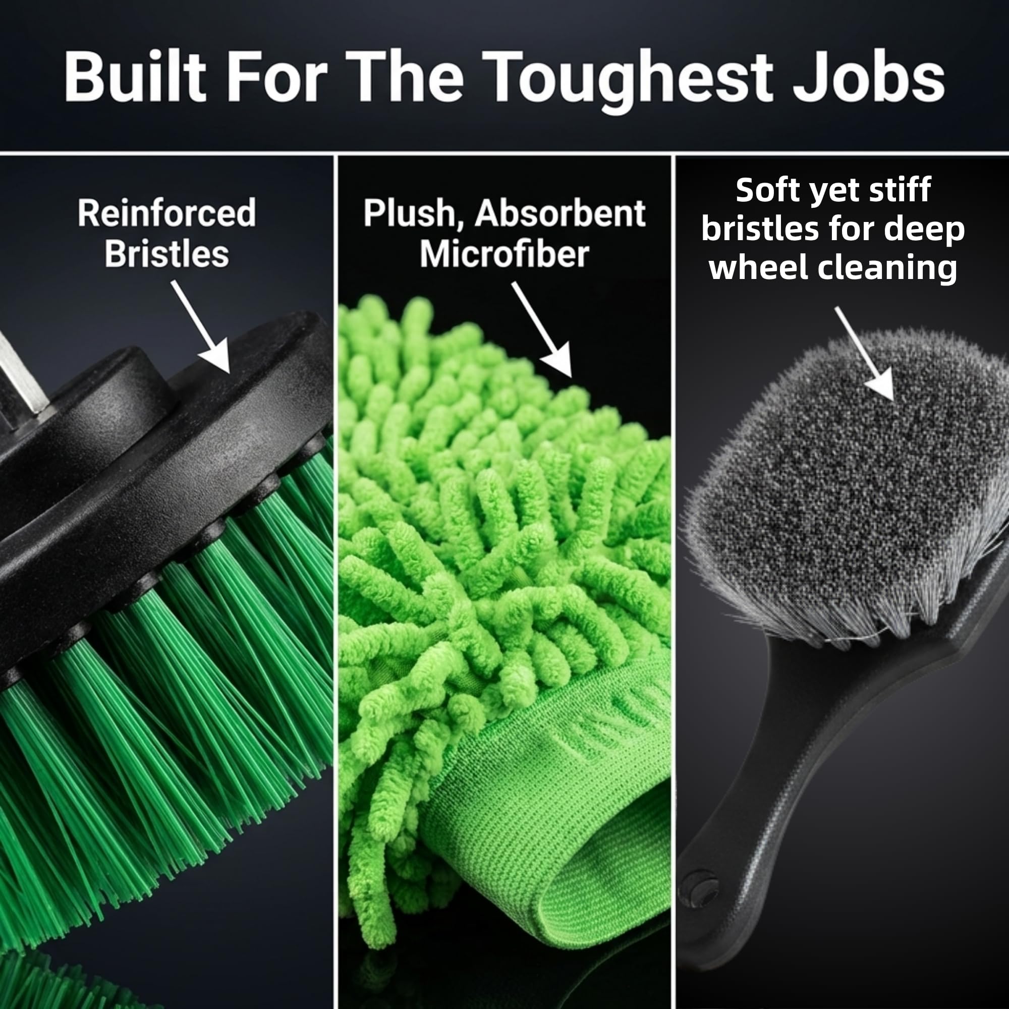 MONHL microfiber towels and wash mitt provide scratch-free drying and dusting.