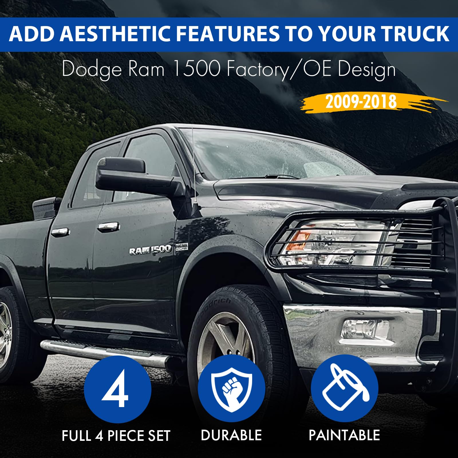 Monkey Autosports fender flare rear left for Dodge Ram 1500, keeps debris at bay