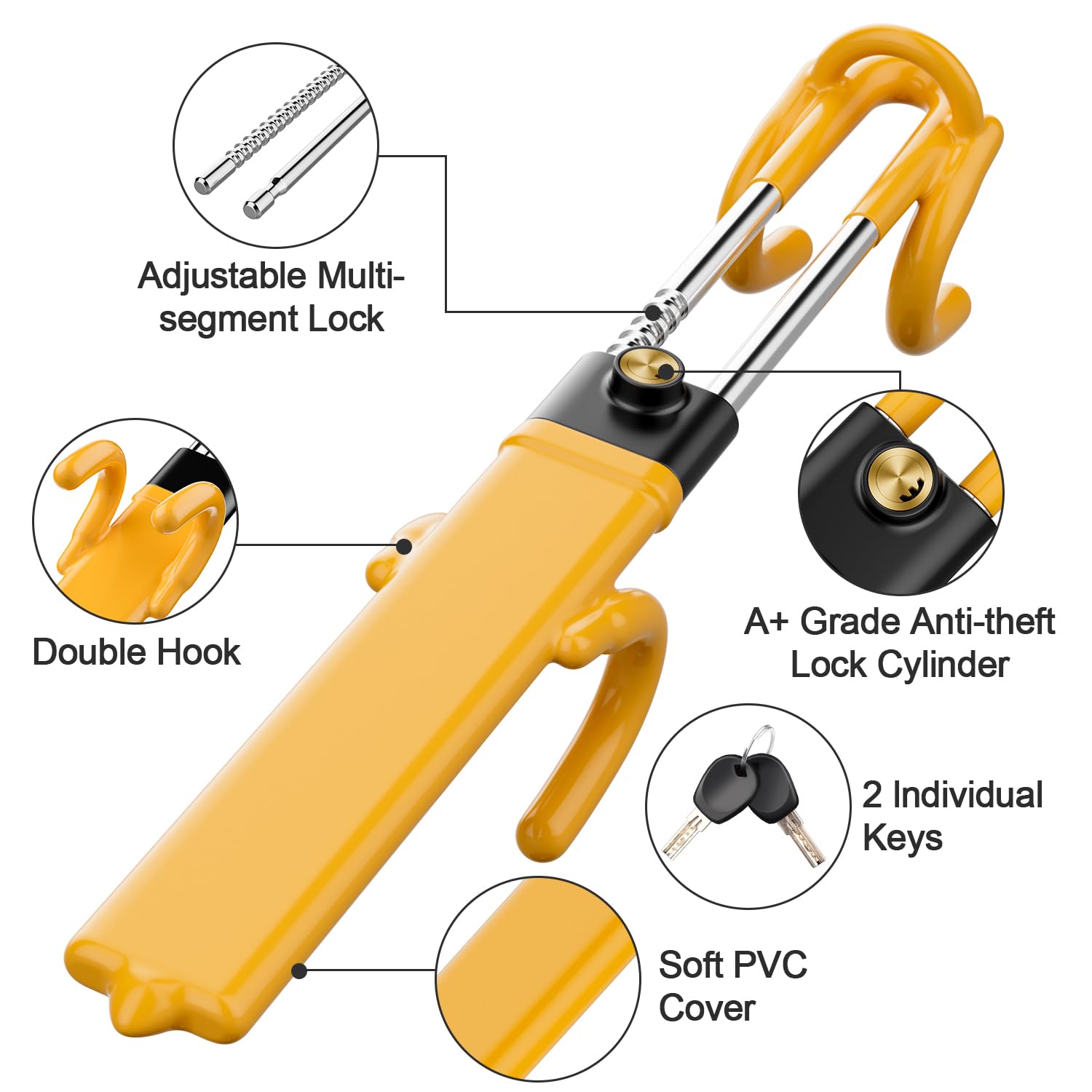 MONOJOY yellow deterrent lock provides high visibility to deter thieves.