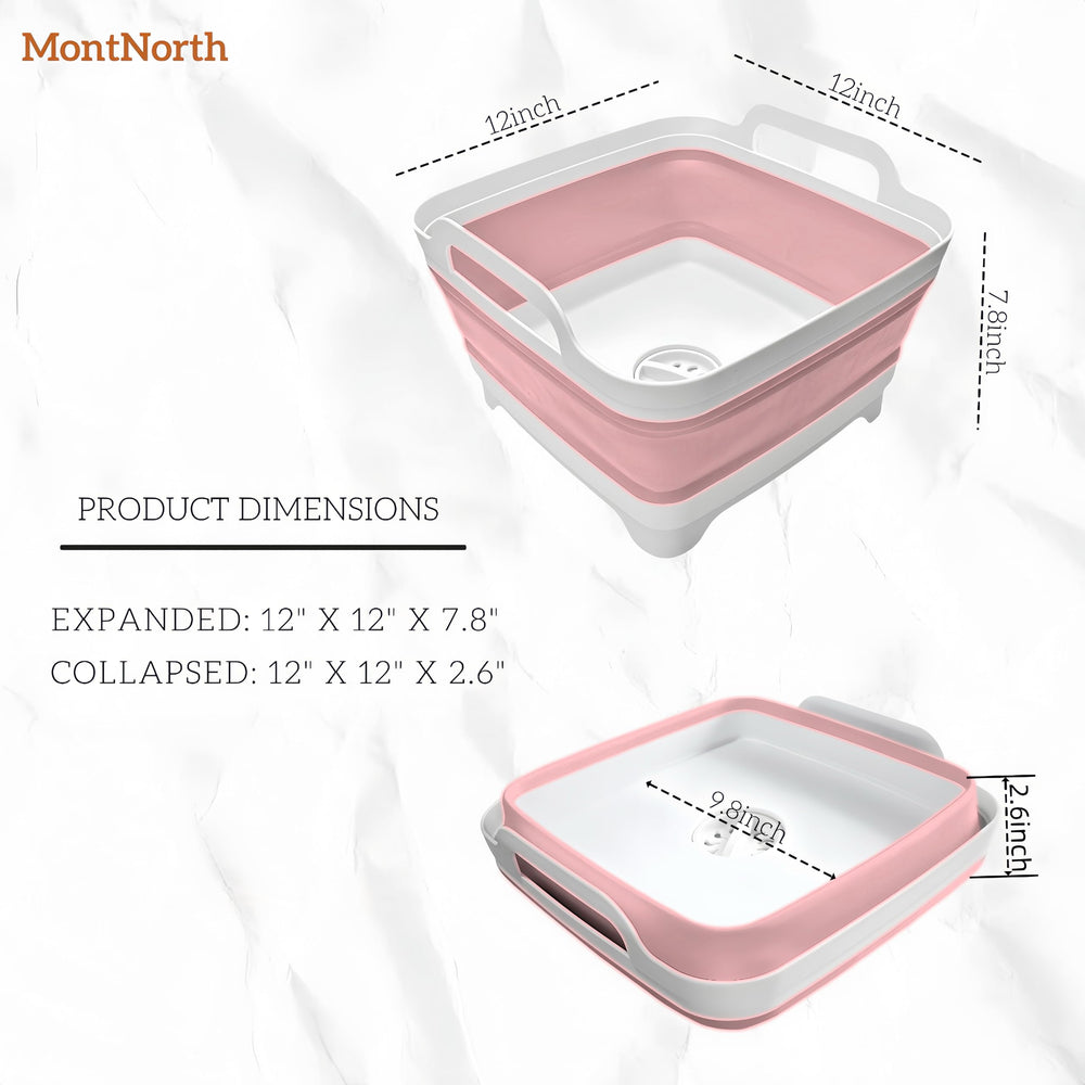 MontNorth camping sink with drain plug for easy dishwashing on the go.