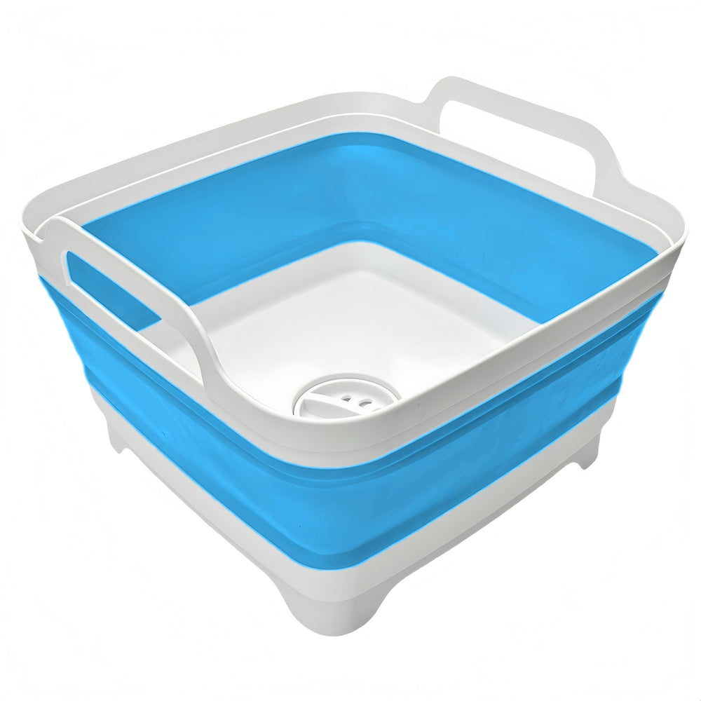 MontNorth collapsible wash basin 9L in blue for compact storage and quick dishwashing.